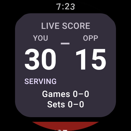 RallyCue: Tennis Scorekeeper interface screenshot 2 on Wear OS