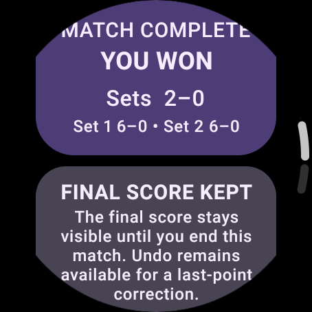 RallyCue: Tennis Scorekeeper interface screenshot 4 on Wear OS